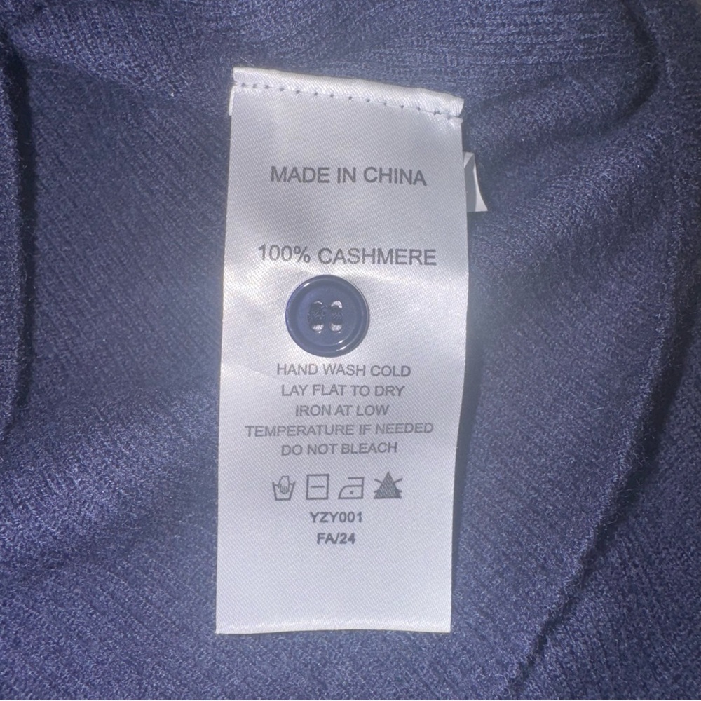 Quince 100% Mongolian Cashmere Navy Blue Ribbed Henley Sweater - Size Large - Picture 7 of 9